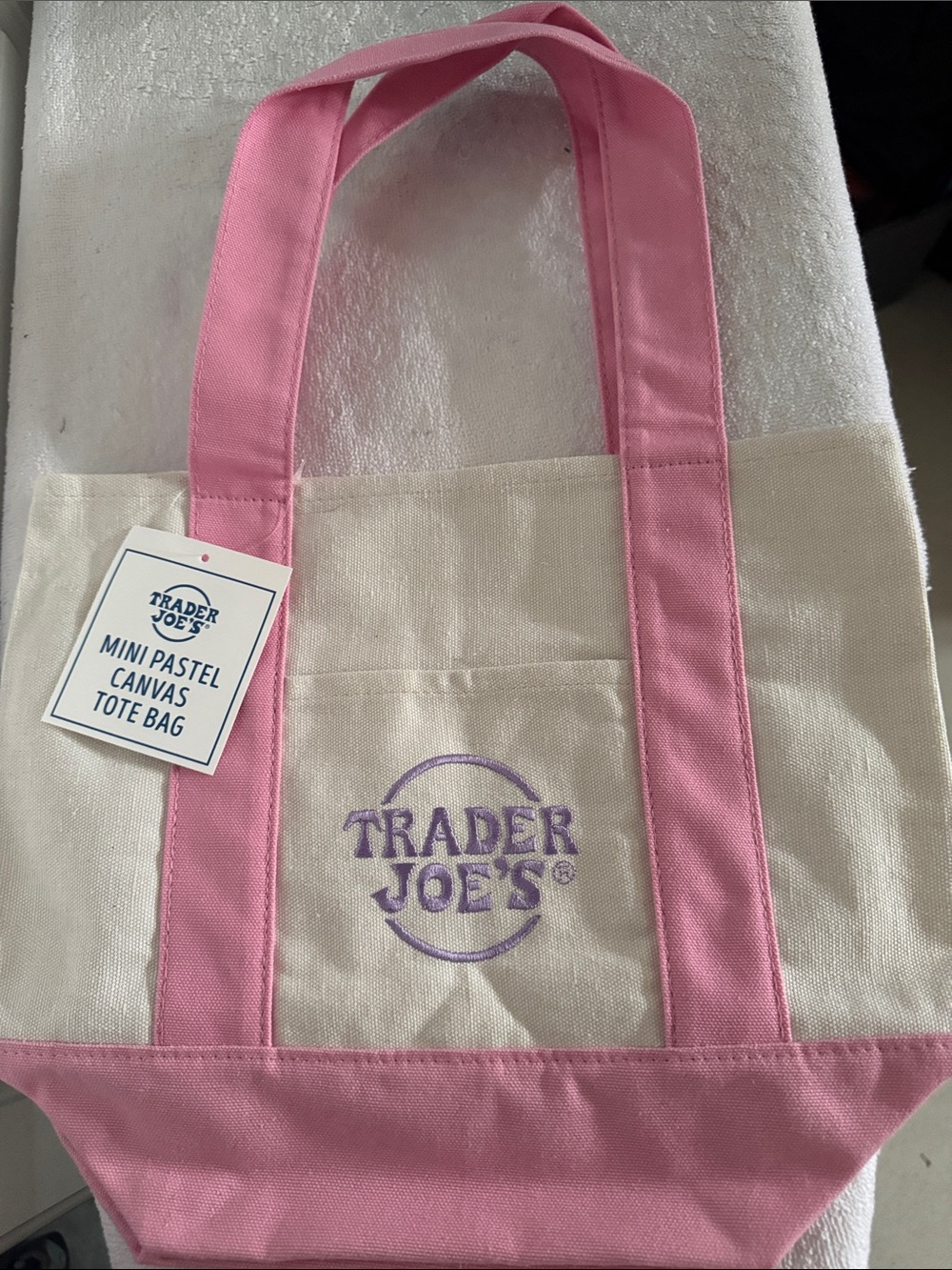 Trader Joe's Pink Trim Mini Canvas Tote Bag